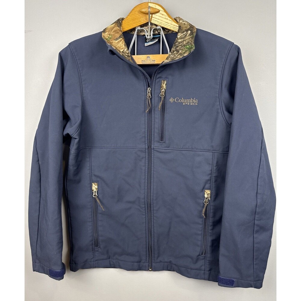 Men’s Columbia PHG Real Tree Camo Blue Soft Shell Jacket Size Small
